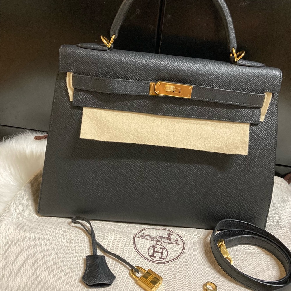 Hermes kelly 32 Epsom Black Satchel with Gold hardware